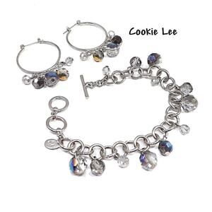 Vintage Cookie Lee Czech Beads Bracelet & Hoop Earrings Set, 1990s